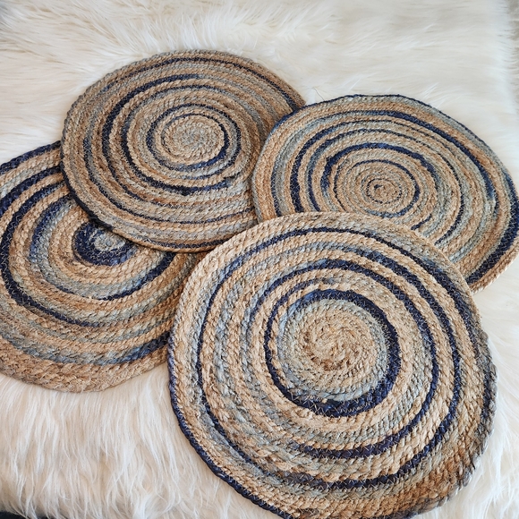 Hobby Lobby Dining Hobby Lobby Round Woven Just Tan Blue Placemat 4